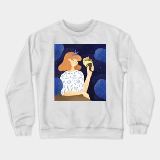 Cute girl with ice cream plants and cats, version 3 Crewneck Sweatshirt